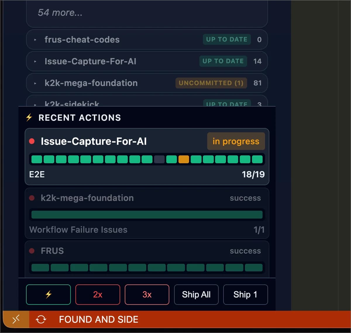 Project management interface with progress indicators for issues.