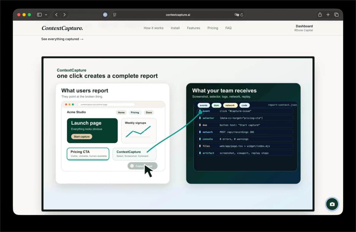 Context Capture — bug reports with the page included — gallery