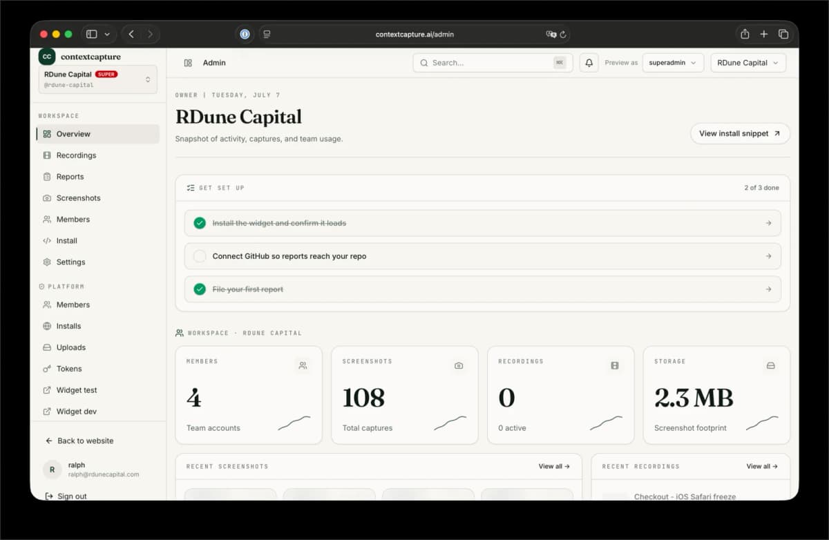 Context Capture — bug reports with the page included — gallery