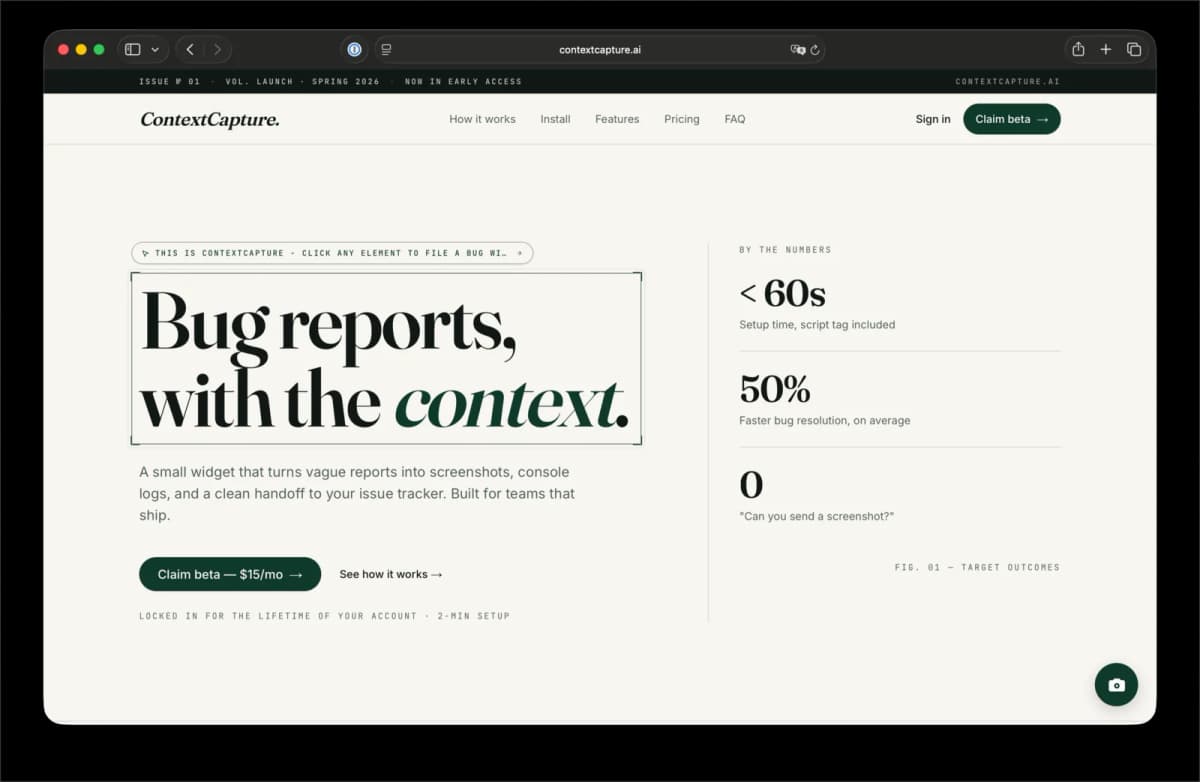 Context Capture — bug reports with the page included — preview
