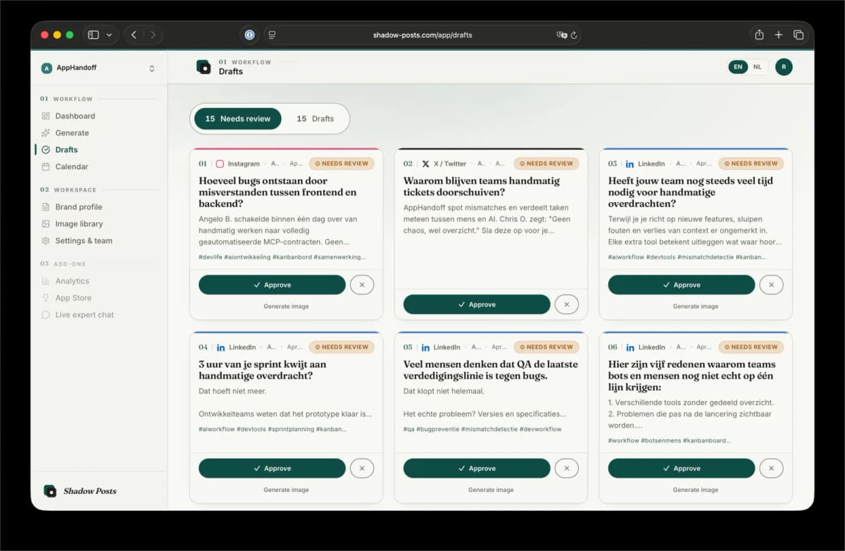 Shadow Posts — AI content generation workspace — gallery