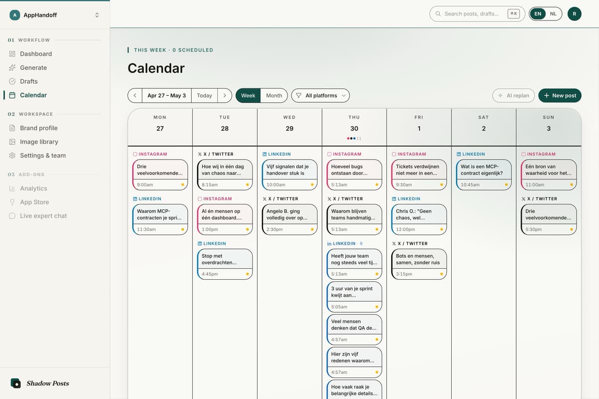 Shadow Posts — AI content generation workspace — gallery