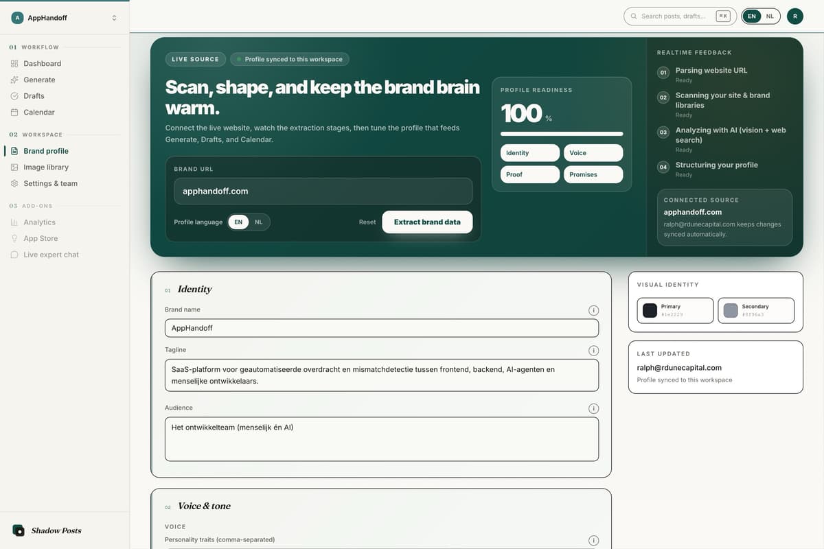 Shadow Posts — AI content generation workspace — gallery