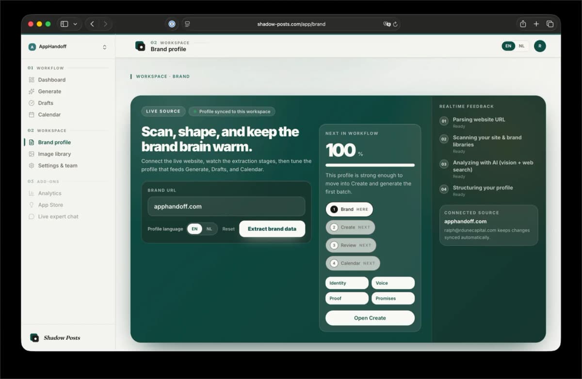 Shadow Posts — AI content generation workspace — gallery