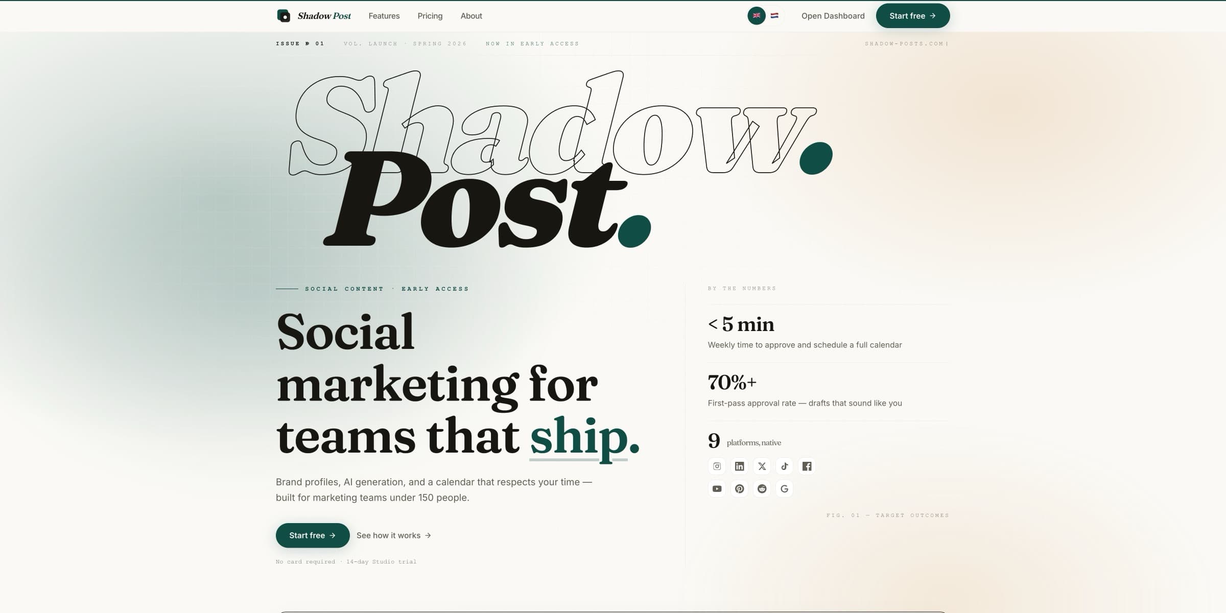 Product screenshot — Shadow Posts — AI content generation workspace