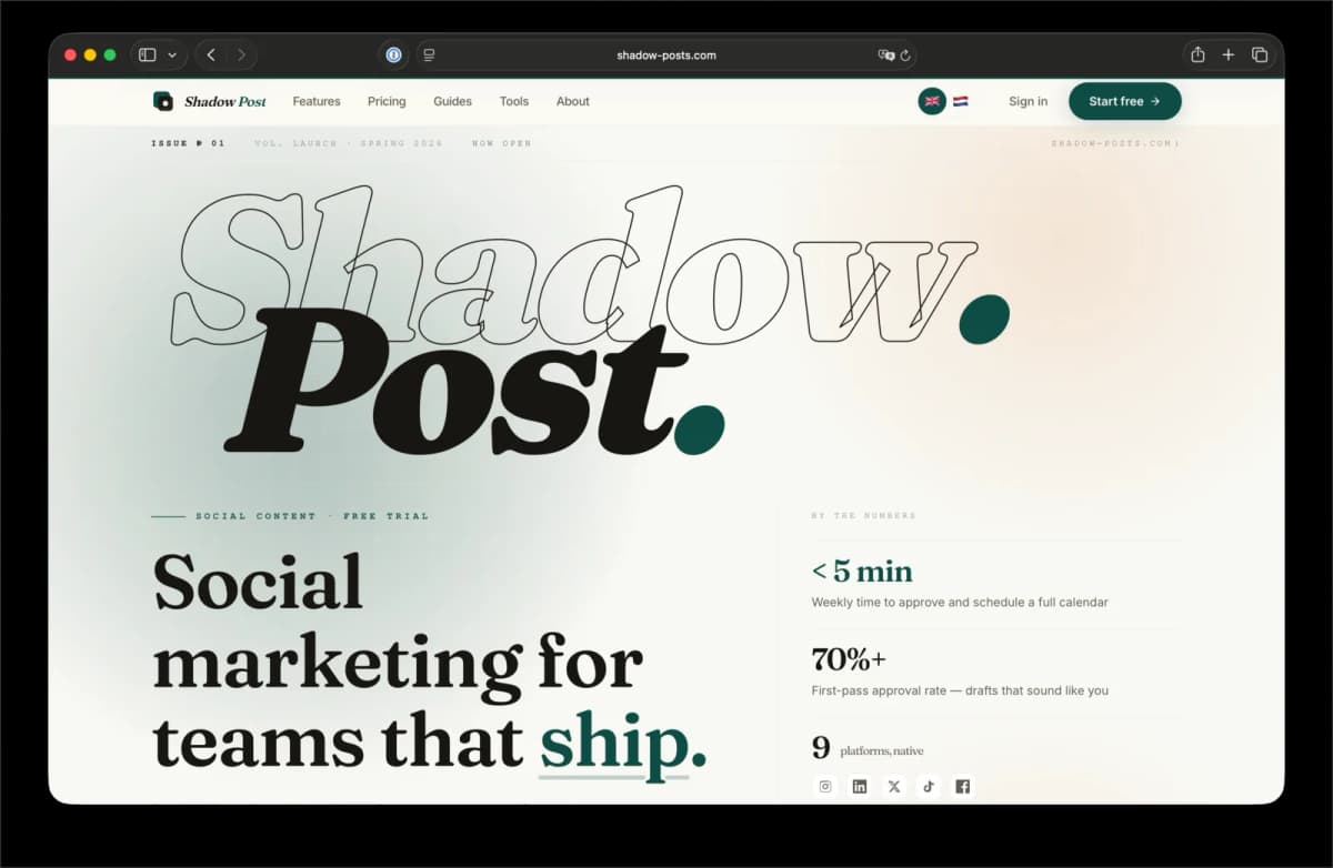 Product screenshot — Shadow Posts — AI content generation workspace